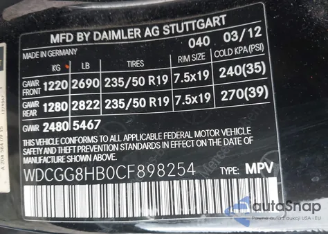 2012 Mercedes-Benz Glk 350 4Matic z USA, uszkodzony, nr VIN WDCGG8HB0CF898254